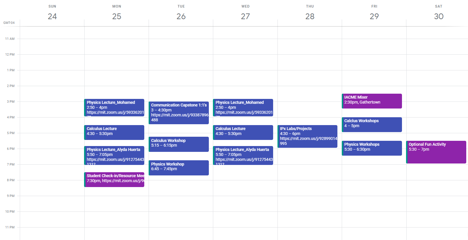 Typical IPx Schedule