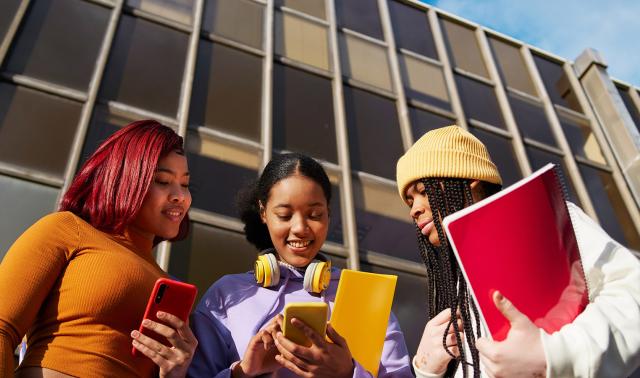 Three women on campus